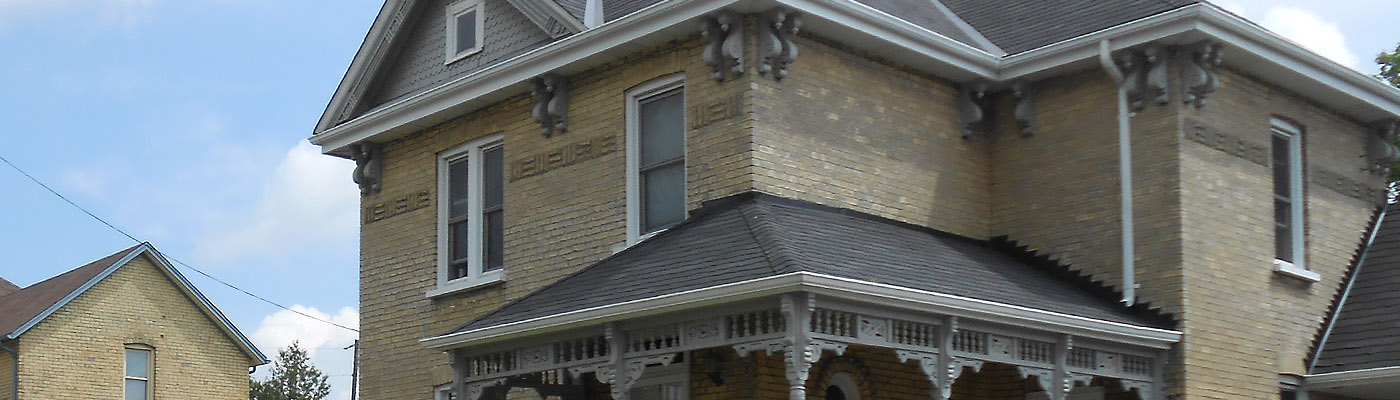 Victorian yellow-brick homes in Mossley, Ontario