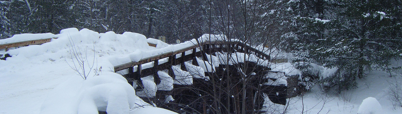 old rail bridge, wooden construction, winter